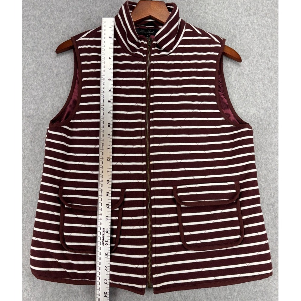Honey Punch Quilted Stripe Vest Womens M Burgundy Cream Zip Up Puffer Lined - Picture 7 of 8